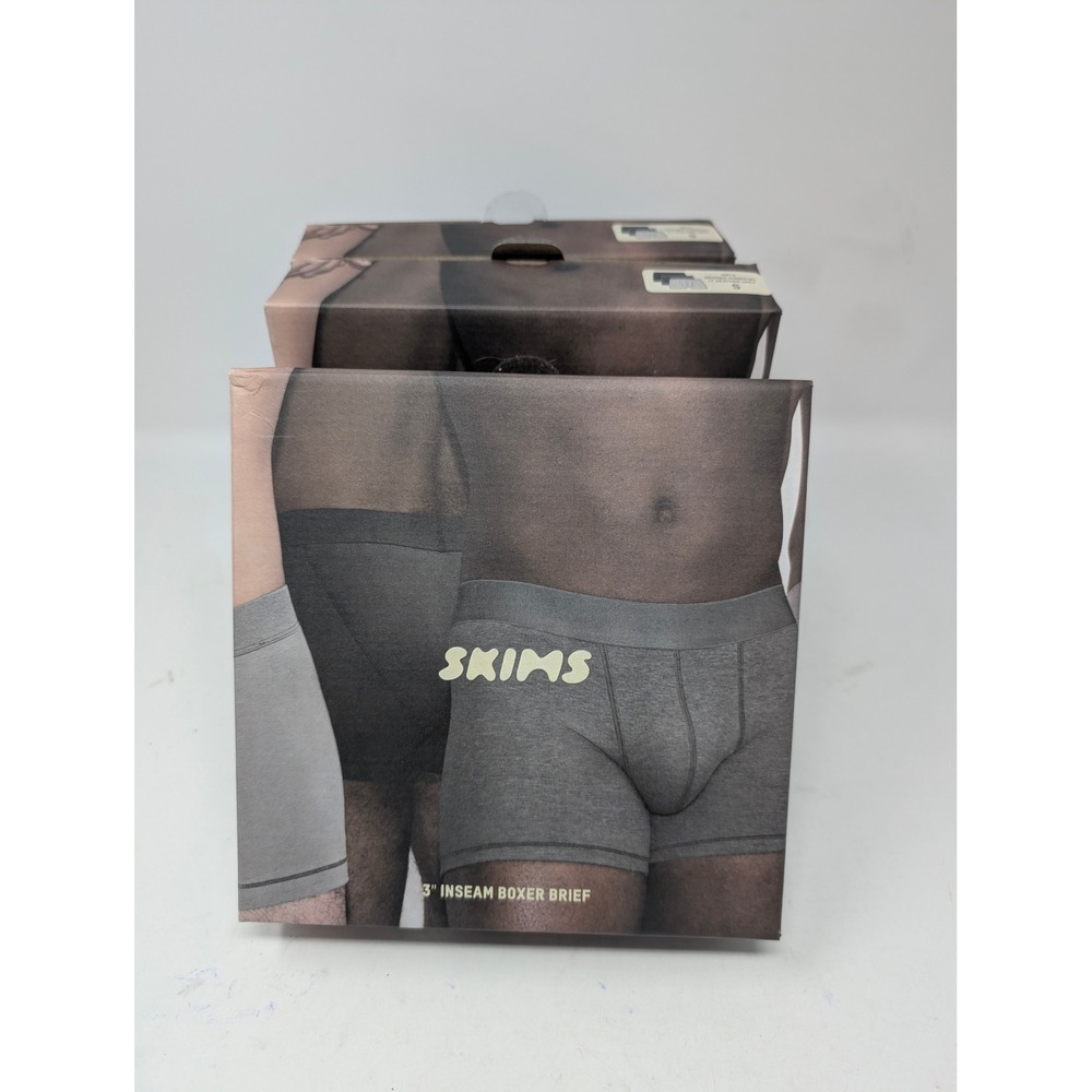 SKIMS Mens Cotton 3 Pack Boxer Brief 3" Inseam Small Onyx Gunmetal Grey New